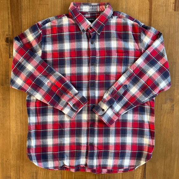 Logan Hill Mens Flannel Button-Down Long Sleeve Plaid Shirt Blue Red Whi… - Picture 2 of 6